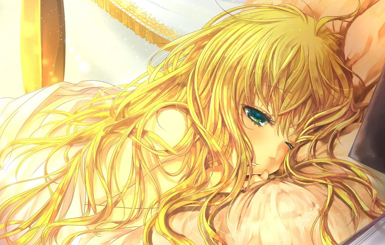 Фото обои девушка, волосы, подушки, аниме, арт, maryquant