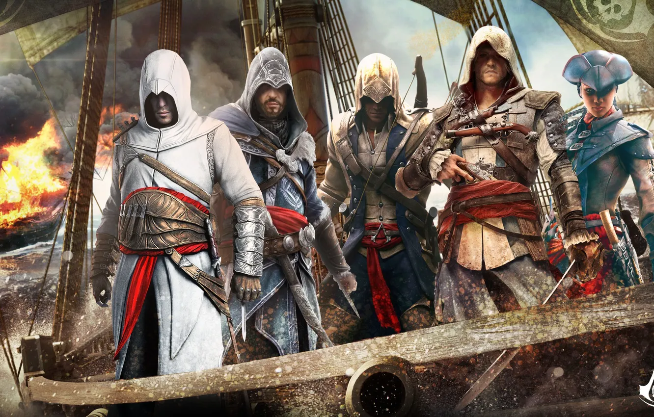 Фото обои Ezio, Assassin's Creed, Альтаир, Эцио, Altair, Радунхагейду, Авелина Де Гранпре, Edward Kenway
