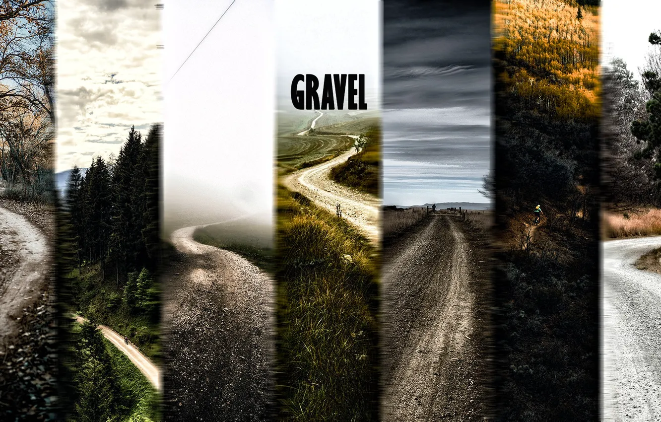 Фото обои collage, gravel road, bycicle, travel, bike riding, bike trail