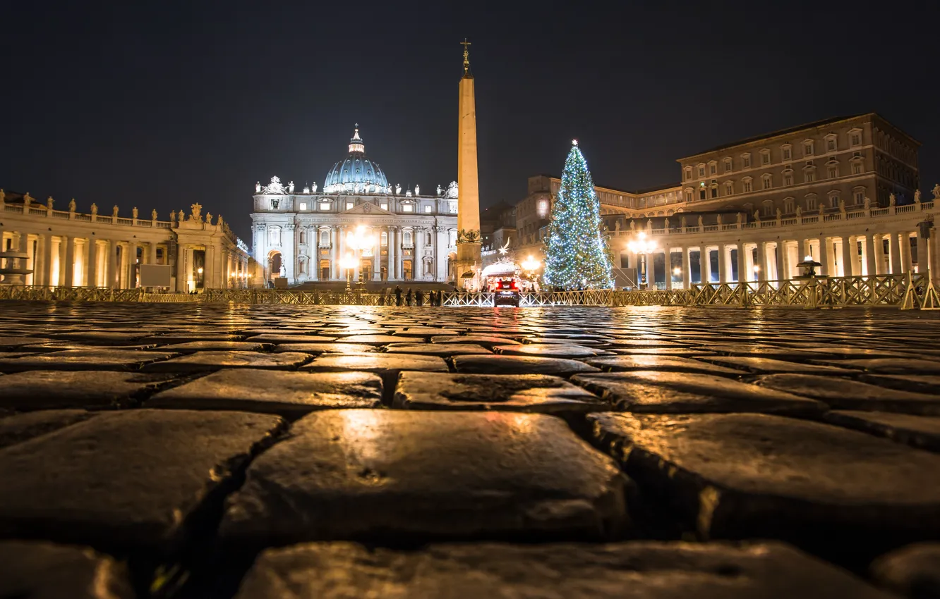 Фото обои ночь, огни, площадь, Рим, Италия, Святого Петра