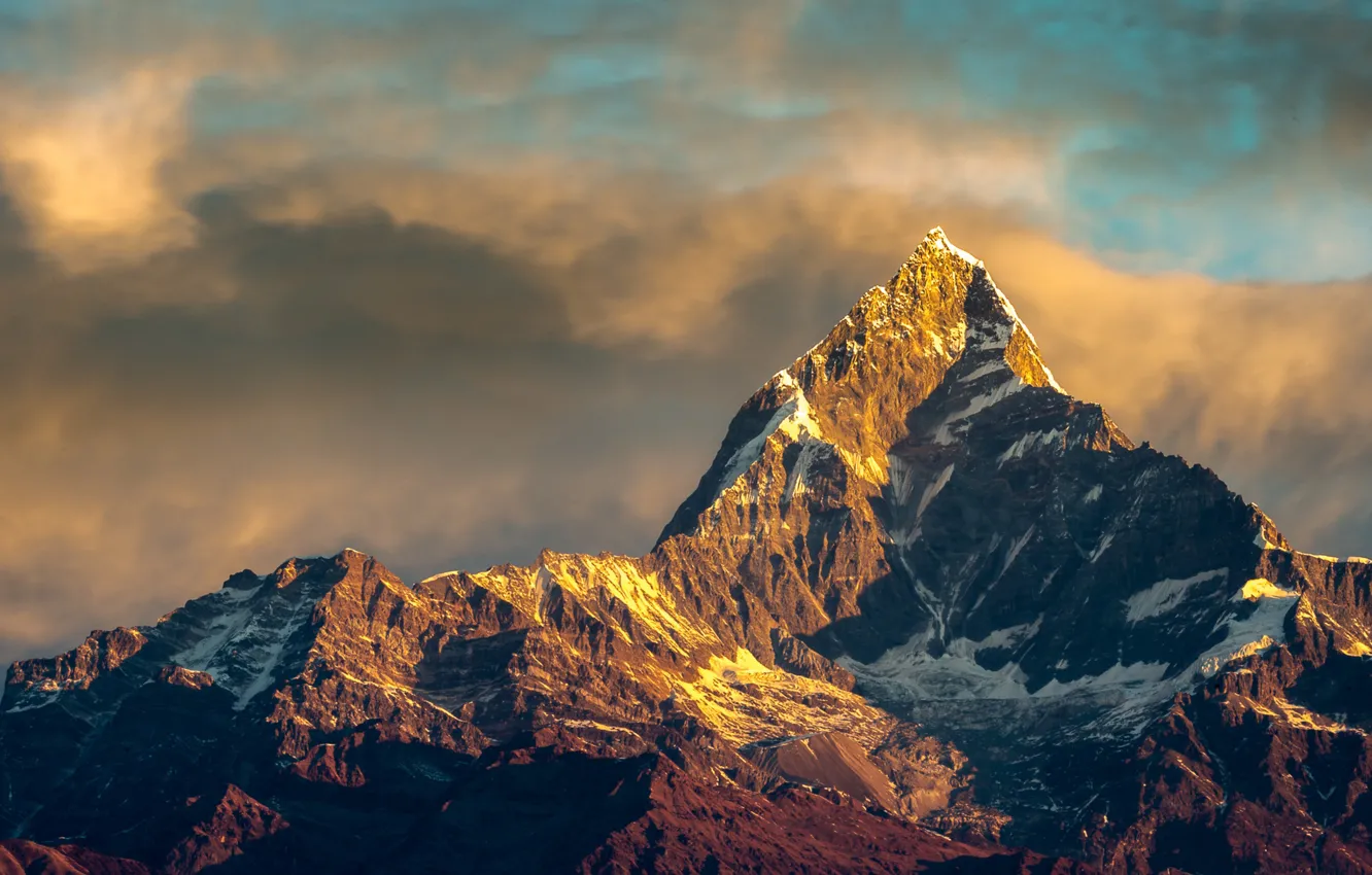 Фото обои небо, облака, снег, горы, тучи, природа, скалы, Гималаи