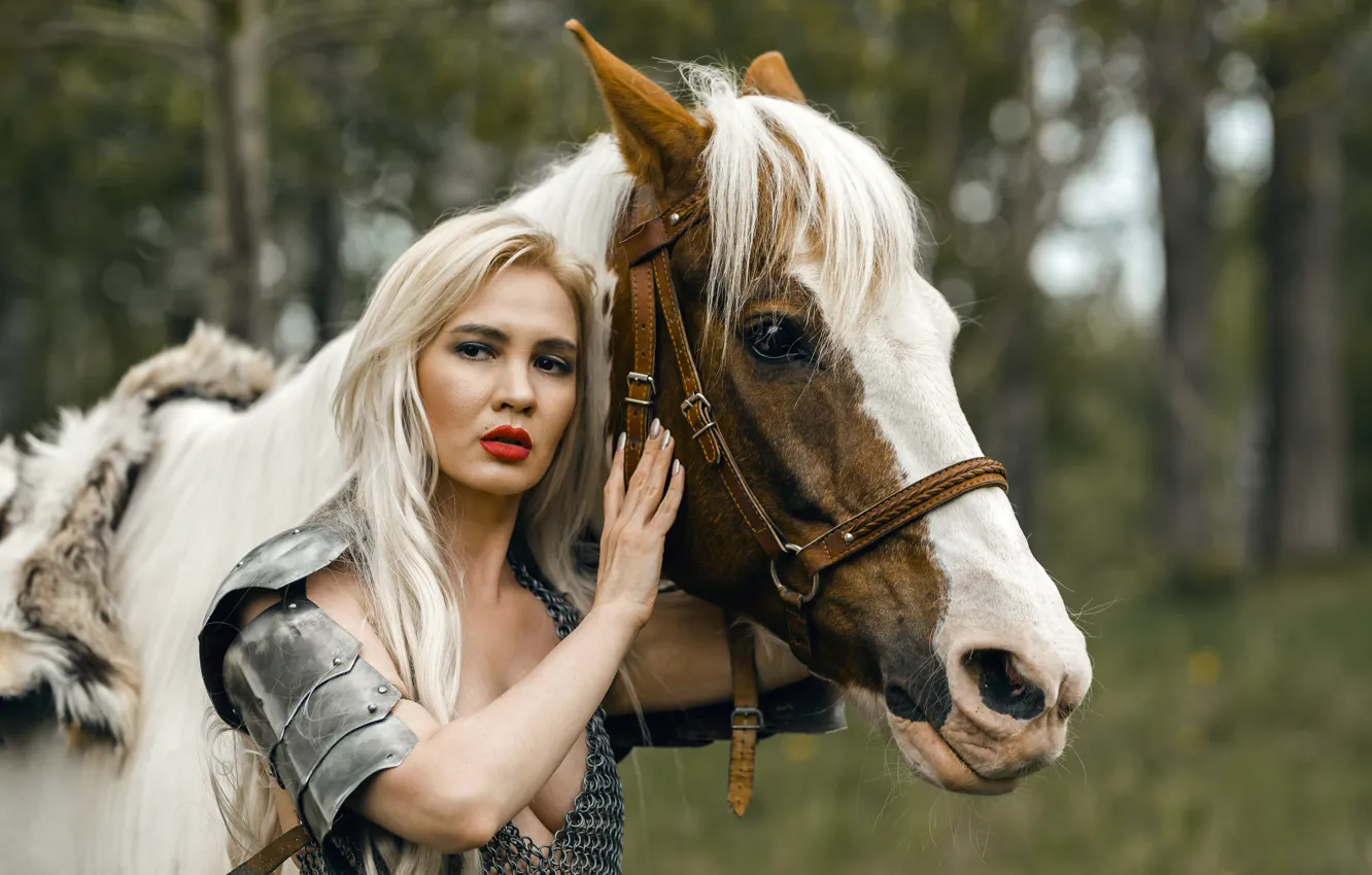 Фото обои девушка, фон, конь