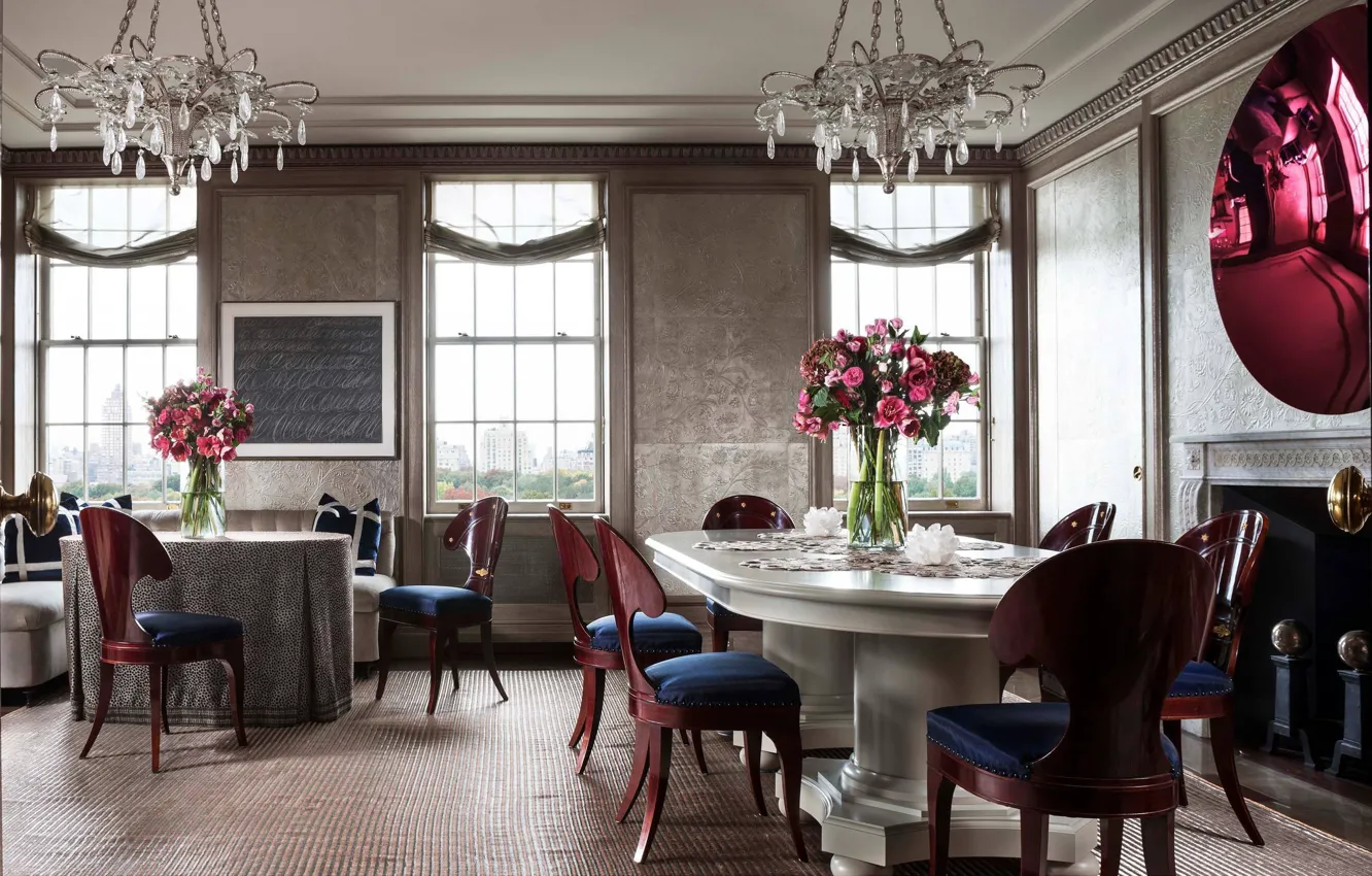 Фото обои интерьер, Нью-Йорк, камин, гостиная, столовая, Пятая авеню, Fifth Ave Apartment, by John B. Murray Architect