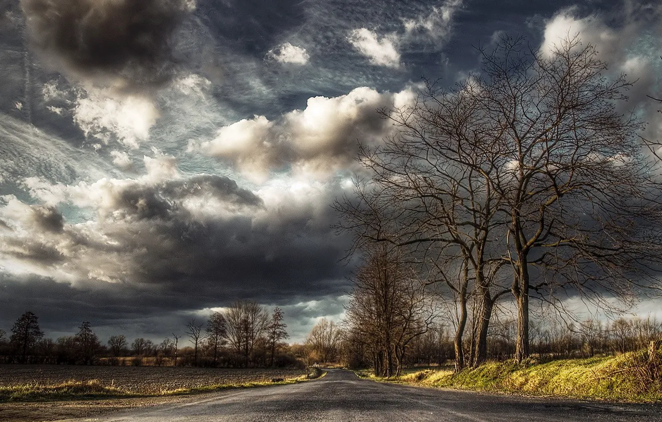 Фото обои дорога, небо, пейзаж