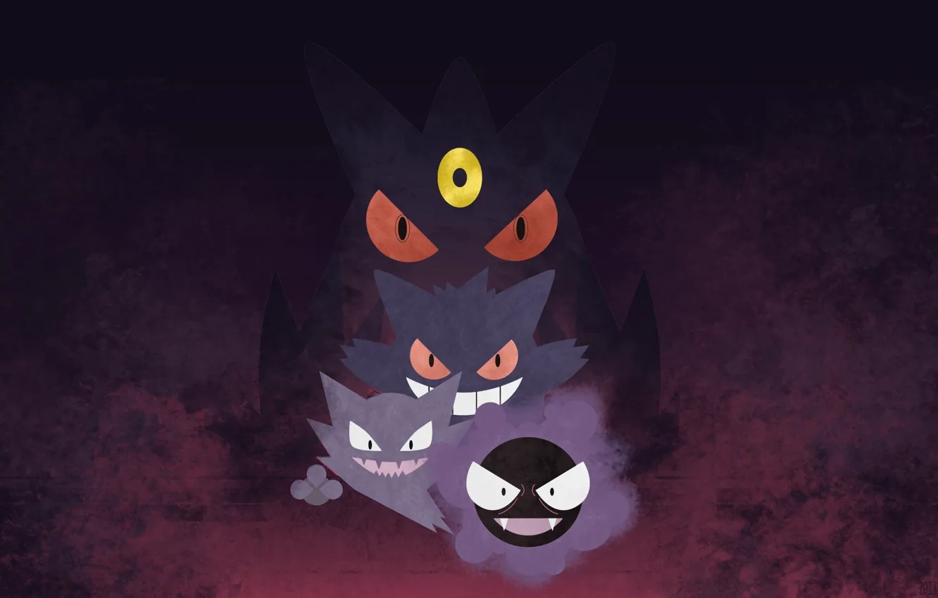 Фото обои Покемон, Pokemon, Gengar, Призраки, Haunter, Генгар, Gastly, Гастли