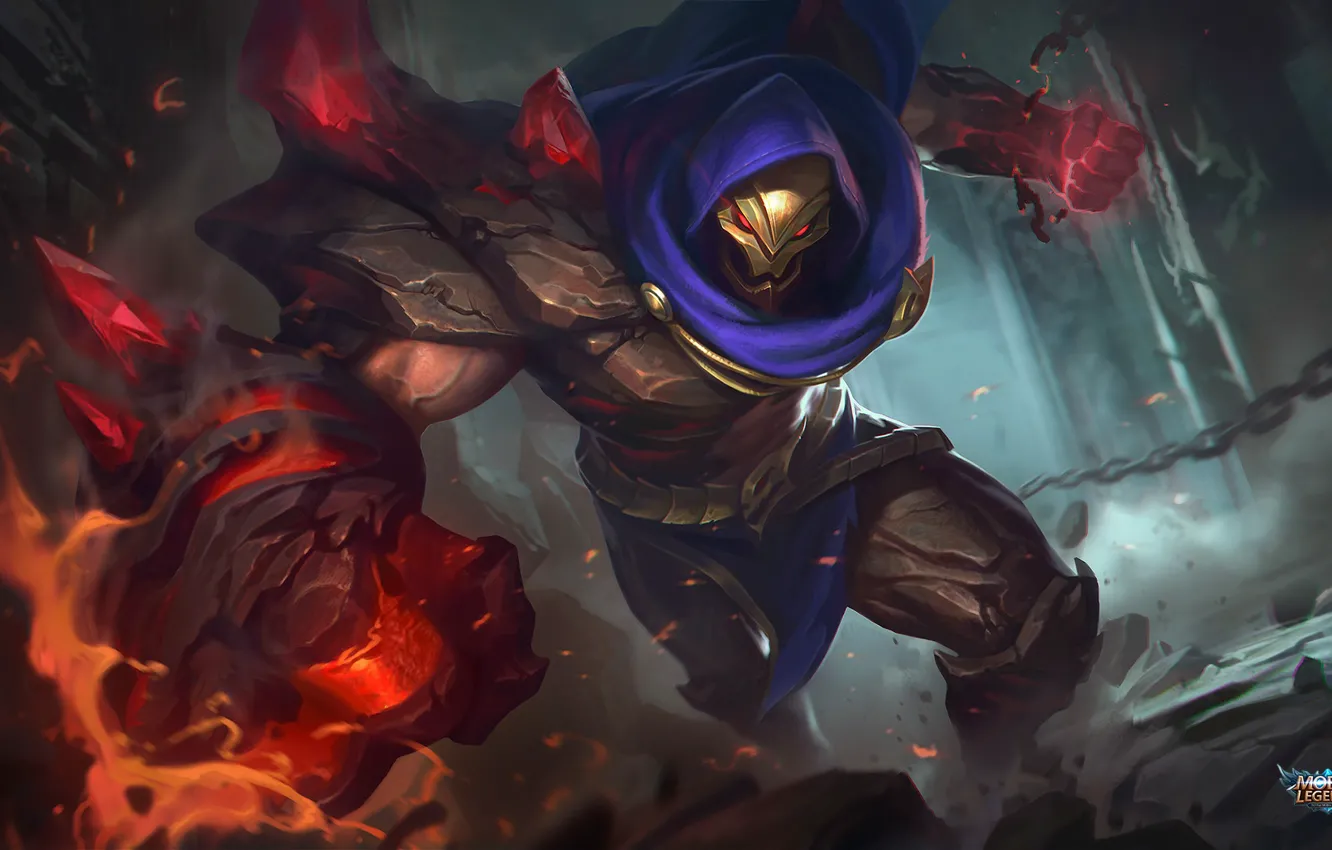 Фото обои череп, маска, цепь, удар, киборг, Mobile Legends Bang Bang