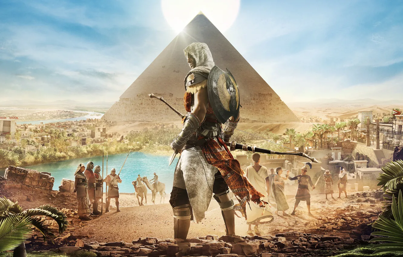 Фото обои Пирамида, Египет, Origins, Ubisoft, Assassin's Creed, Assassin's Creed: Origins, Bayek