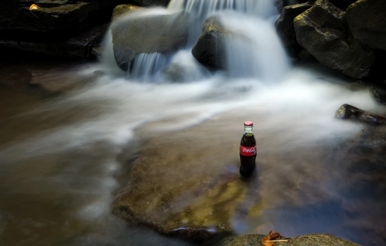 Фото обои пейзаж, водопад, поток, Coca Cola