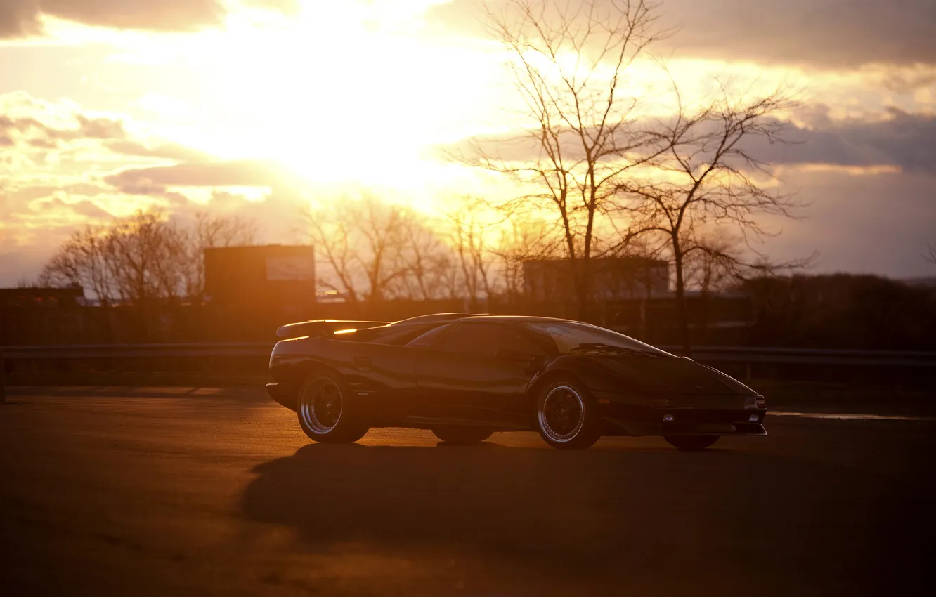 Фото обои солнце, Lamborghini, Ламборджини, блик, front, Diablo, Ламборгини, диабло