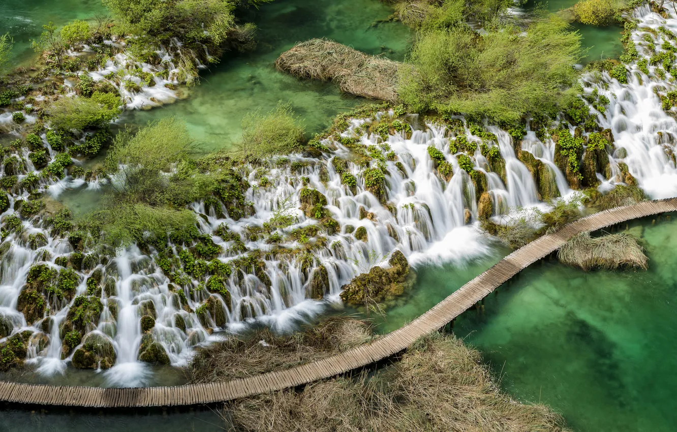 Фото обои природа, каскад, Хорватия, Плитвицкие озёра, водопаж