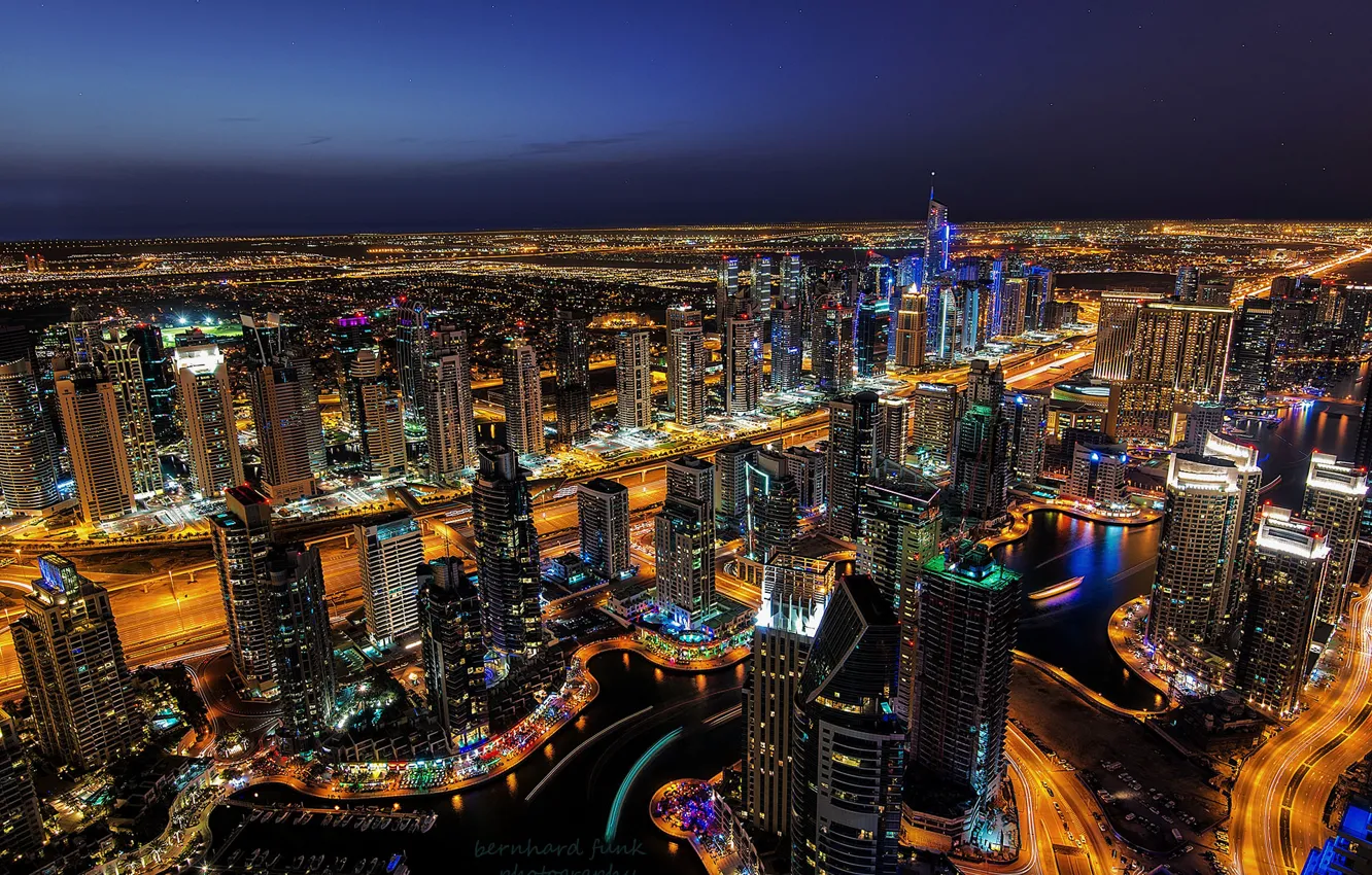Фото обои ночь, город, огни, Дубай, Dubai Marina