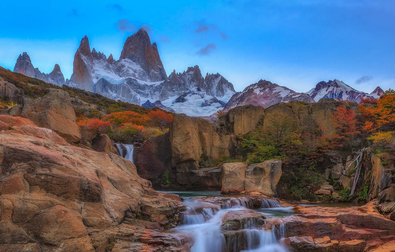 Фото обои осень, горы, река, скалы, Аргентина, Санта-Крус