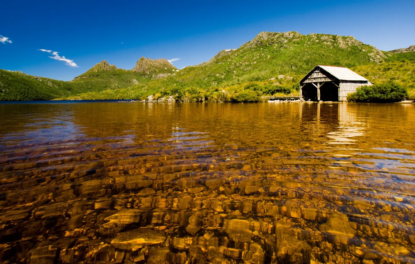 Фото обои вода, дом, камни