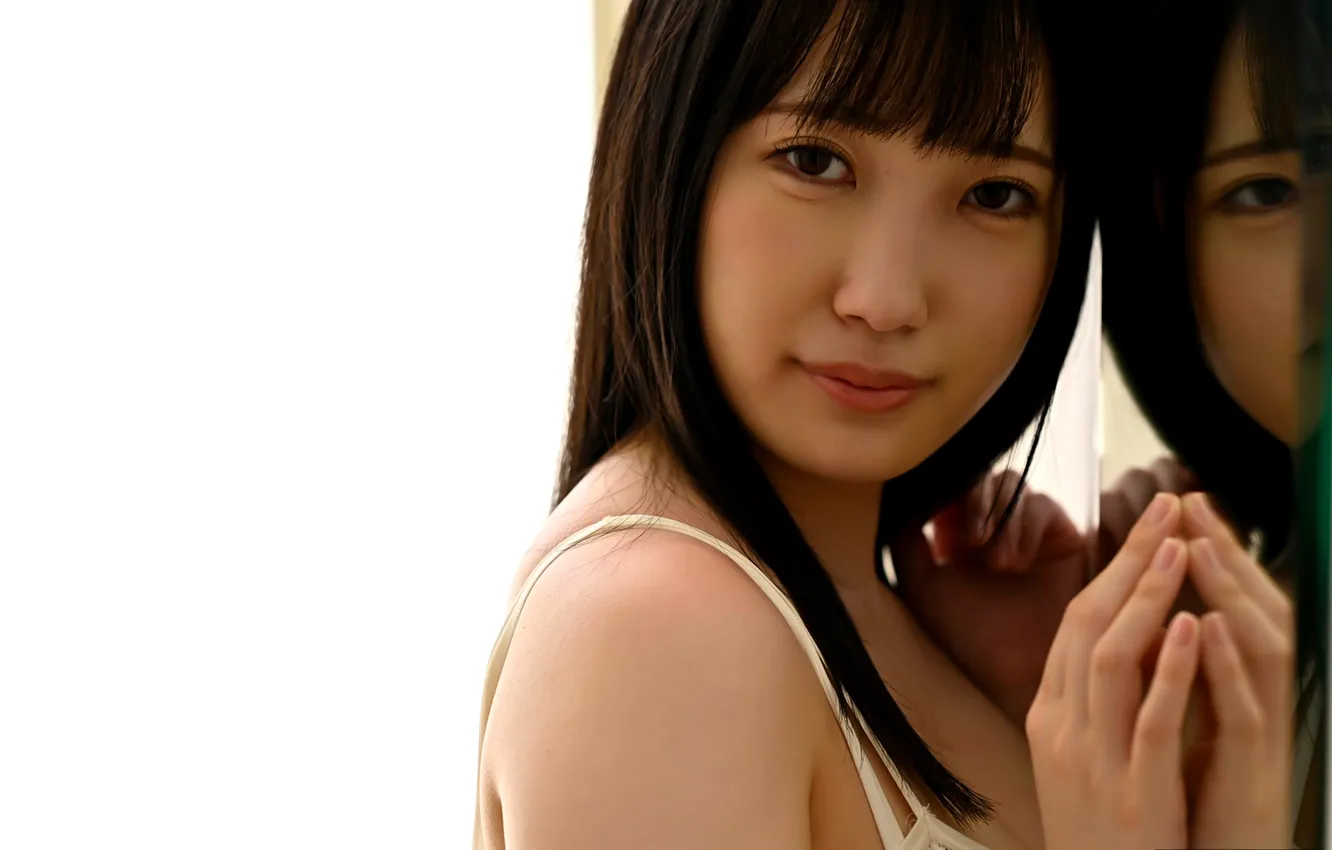 Фото обои Beautiful, Asian, Model, Smile, Woman, Mirror, Reflection, Pretty