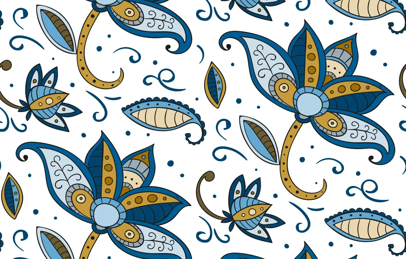 Фото обои цветы, синий, текстура, style, batik
