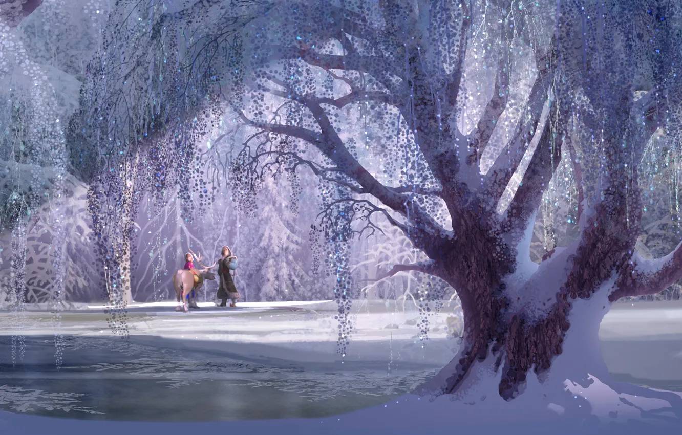 Фото обои Frozen, Tree, Wide screen, White snow, Diseny