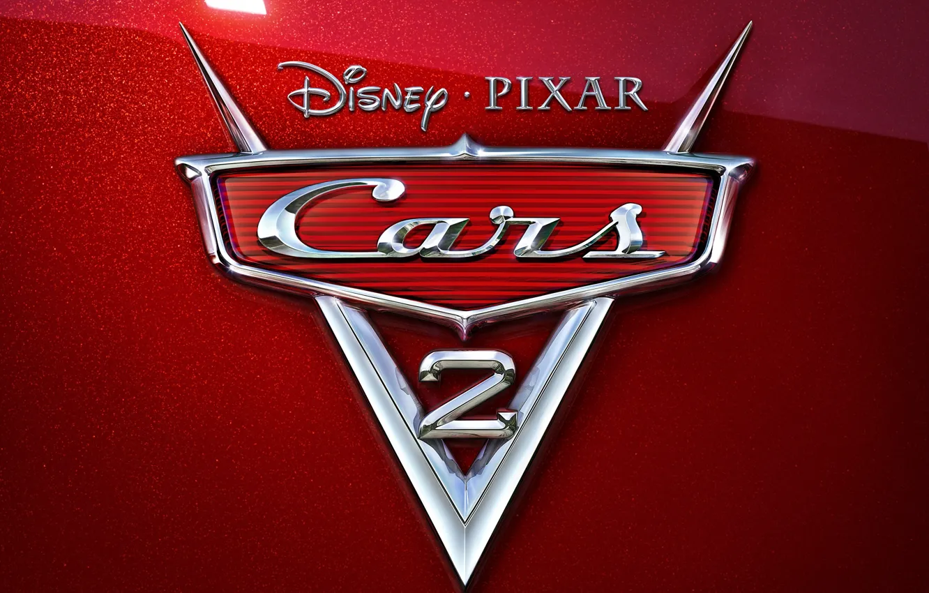 Фото обои мультфильм, pixar, эмблема, хром, disney, тачки 2, cars 2, красный перламутр
