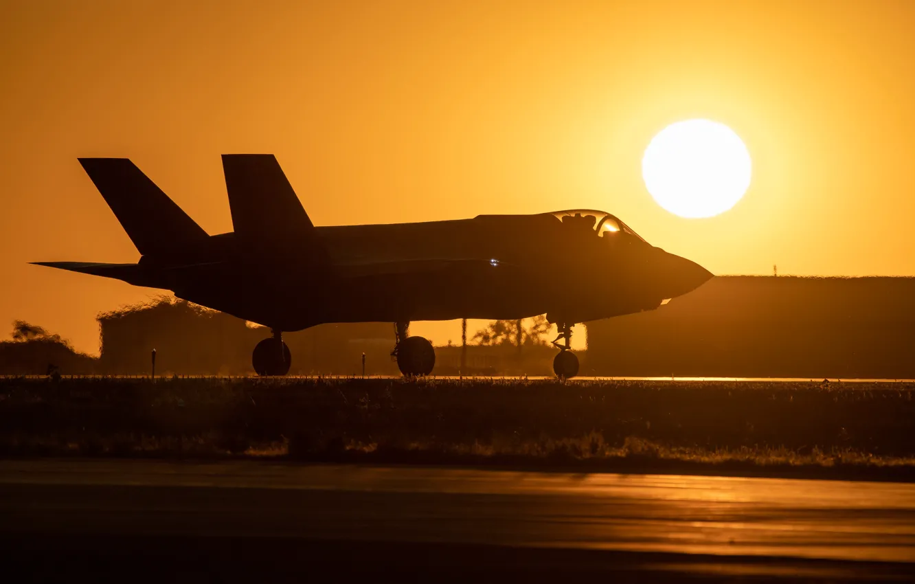 Фото обои закат, ВВС США, истребитель-бомбардировщик, Lightning II, Lockheed Martin, F-35A