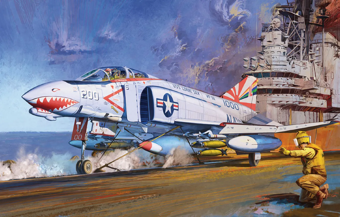 Фото обои art, airplane, painting, jet, F-4B Phantom II