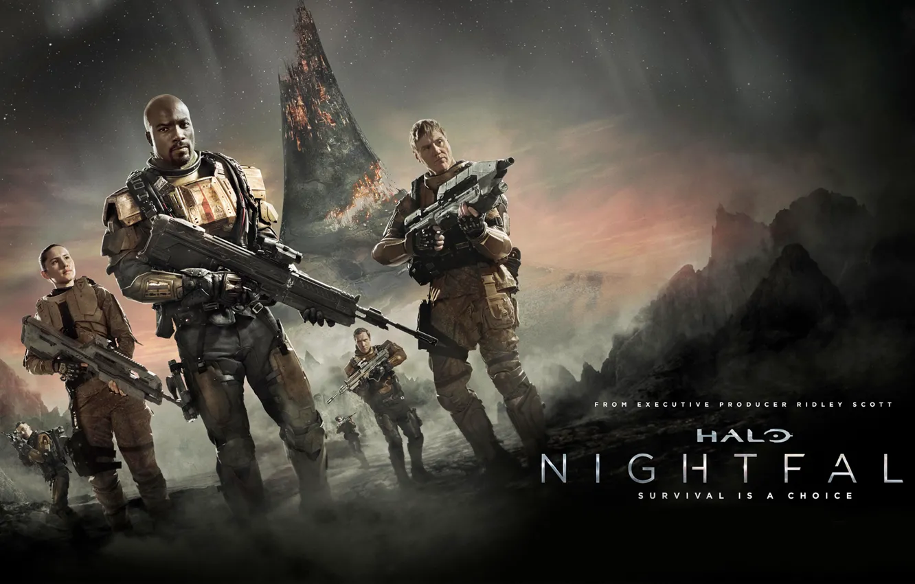 Фото обои звезды, оружие, фантастика, планета, сериал, боевик, бойцы, Halo: Nightfall