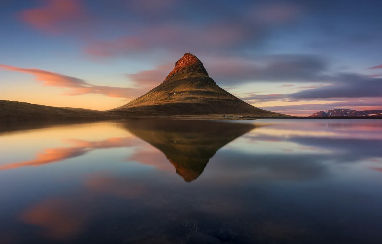 Фото обои облака, вечер, Исландия, гора Kirkjufell
