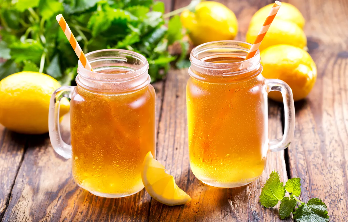 Фото обои лёд, lemon, ice, summer, кружки, мята, лимоны, drink