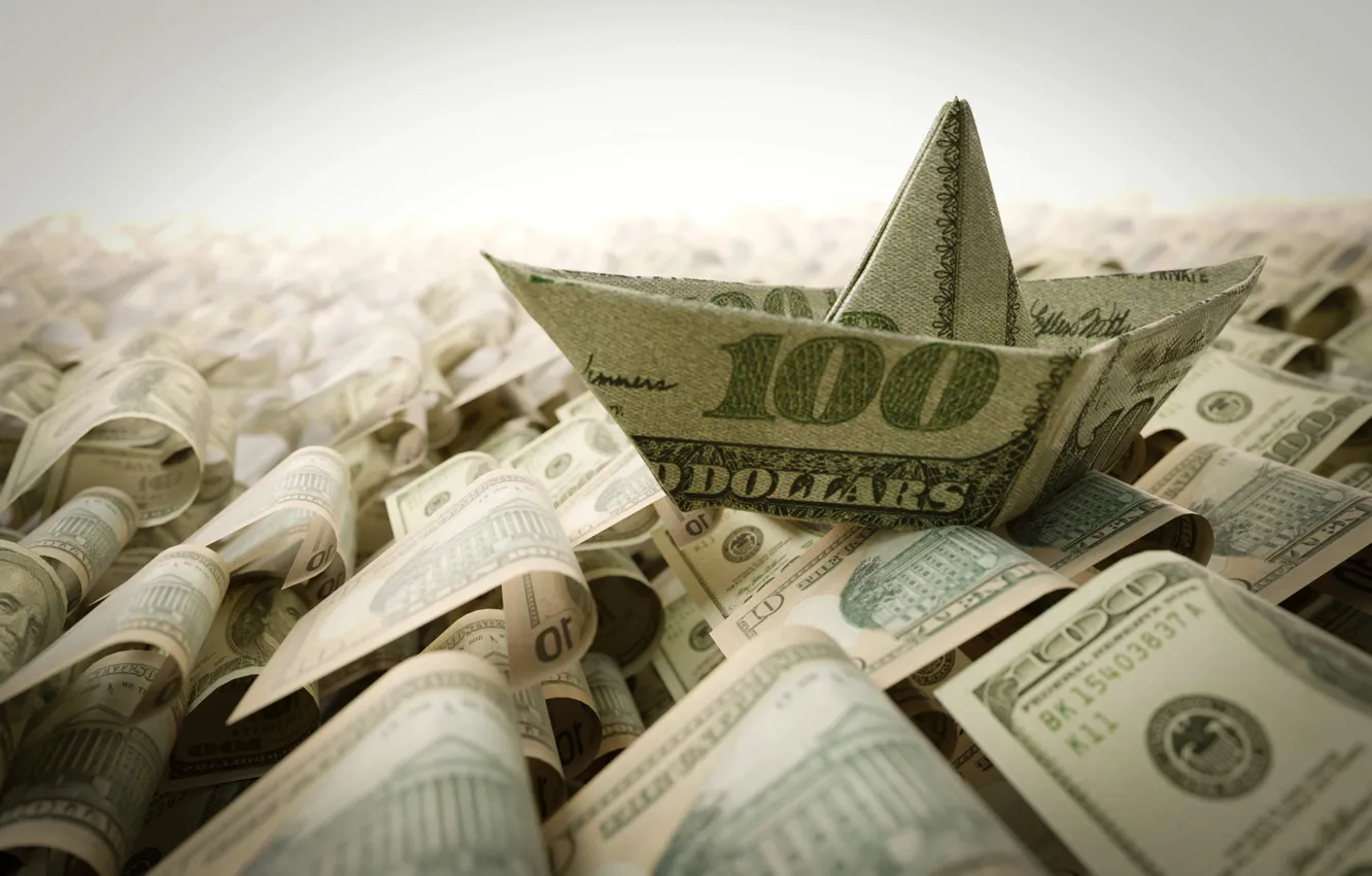 Фото обои Корабль, Доллары, Dollars, 100, Ship, Money sea, Денежное море