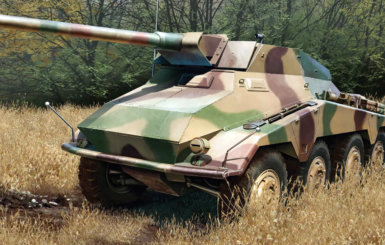 Фото обои рисунок, арт, 5 cm, германский тяжёлый бронеавтомобиль, PaK.40, противотанковый вариант, Sd.Kfz.234/4, Schwerer Panzerspähwagen