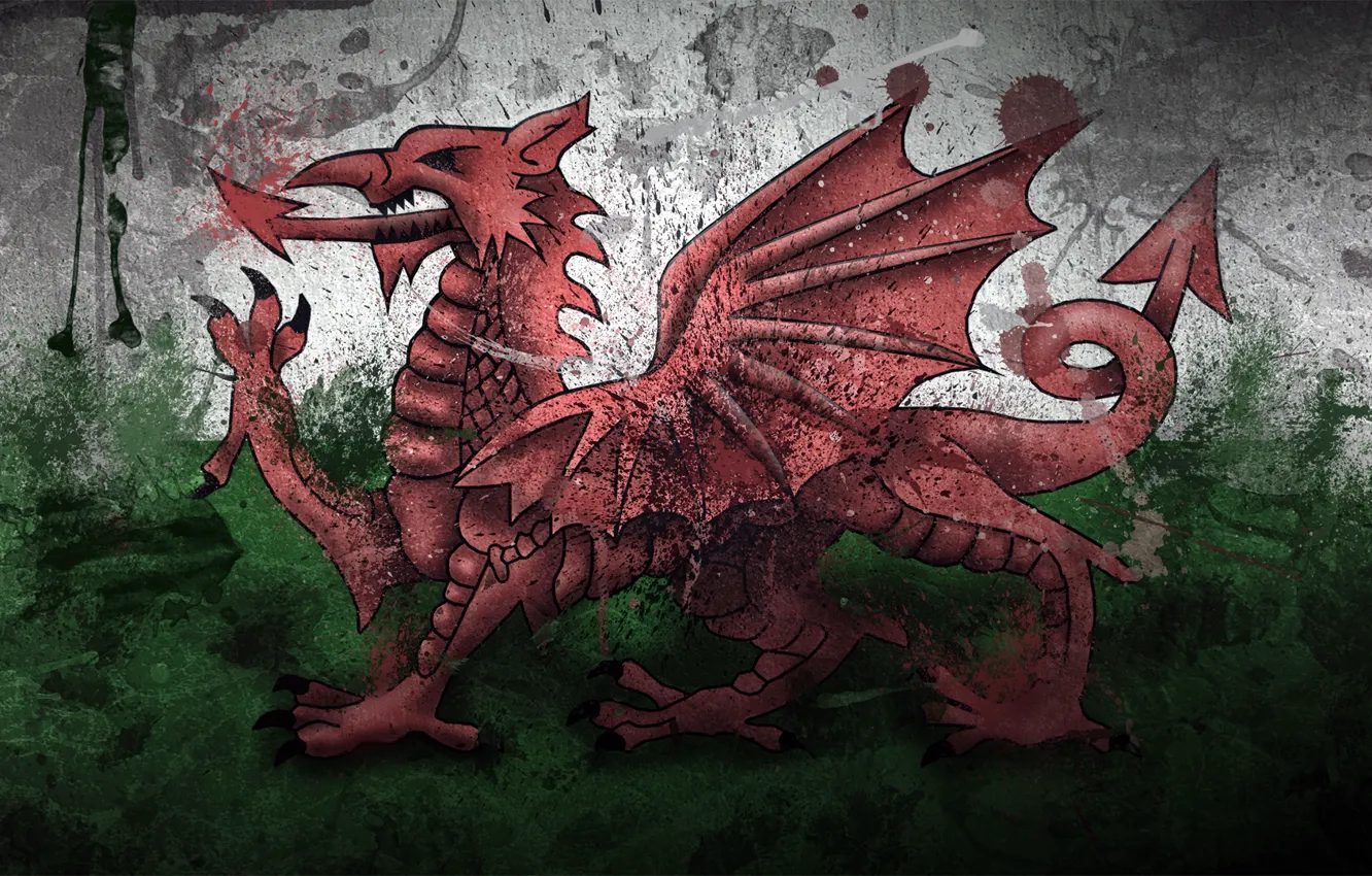 Фото обои краски, Дракон, флаг, Уэльс, Wales, Cymru