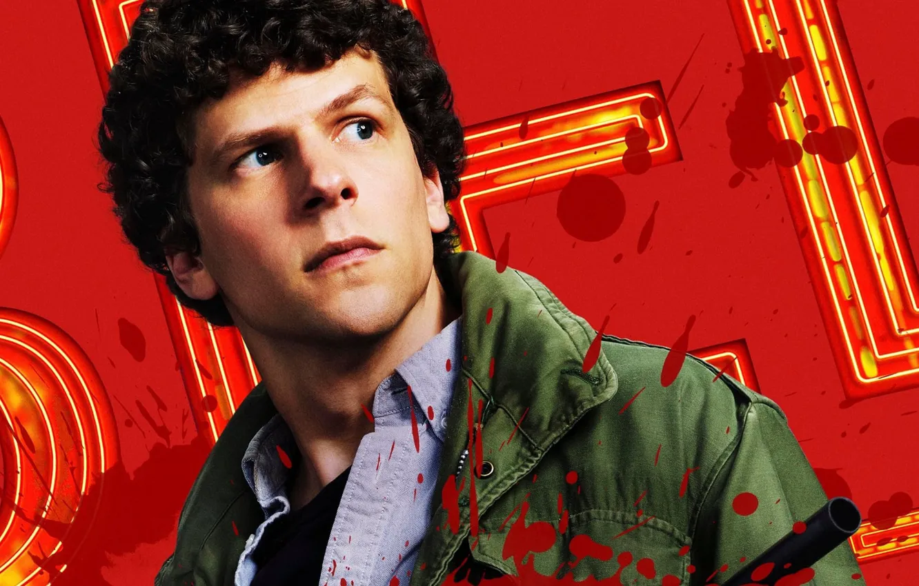 Фото обои взгляд, поза, оружие, портрет, постер, Jesse Eisenberg, Джесси Айзенберг, Columbus