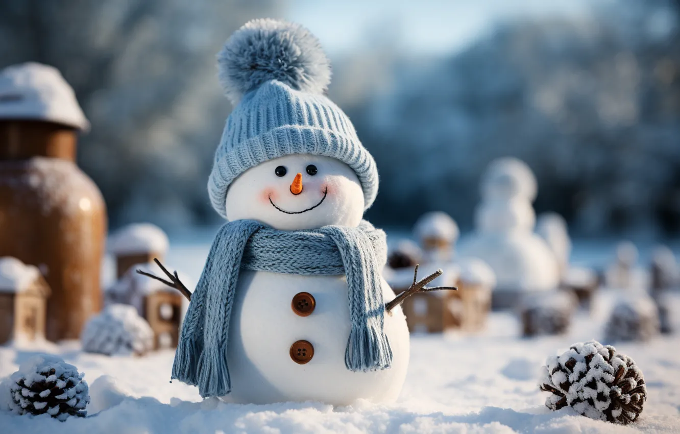 Фото обои зима, снег, Новый Год, Рождество, снеговик, happy, Christmas, night