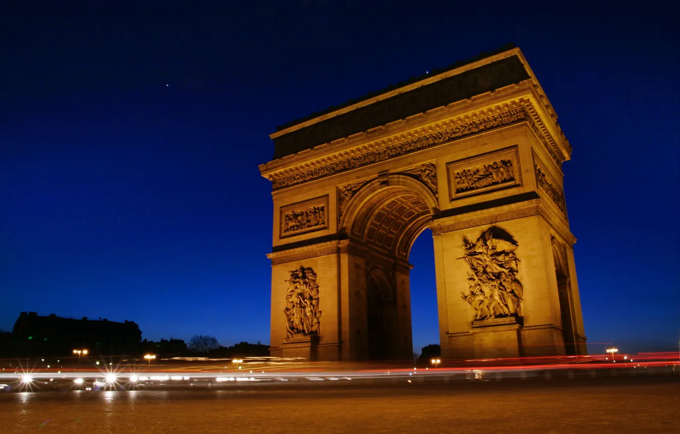 Фото обои France, Paris at night, Arc De Triomphe