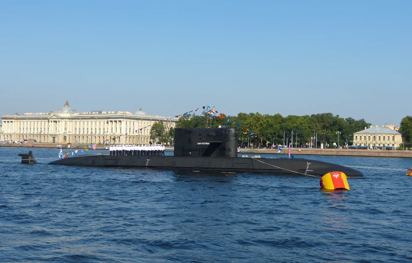 Фото обои парад, санкт-петербург, вмф, дизельная подводная лодка, проект 677