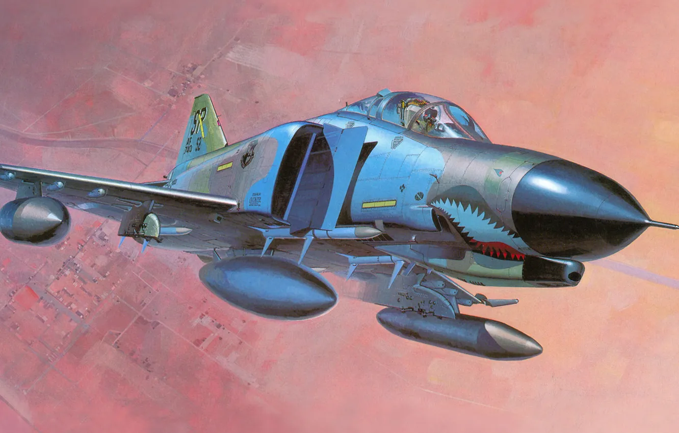 Фото обои рисунок, истребитель, арт, самолёт, фантом, F-4E