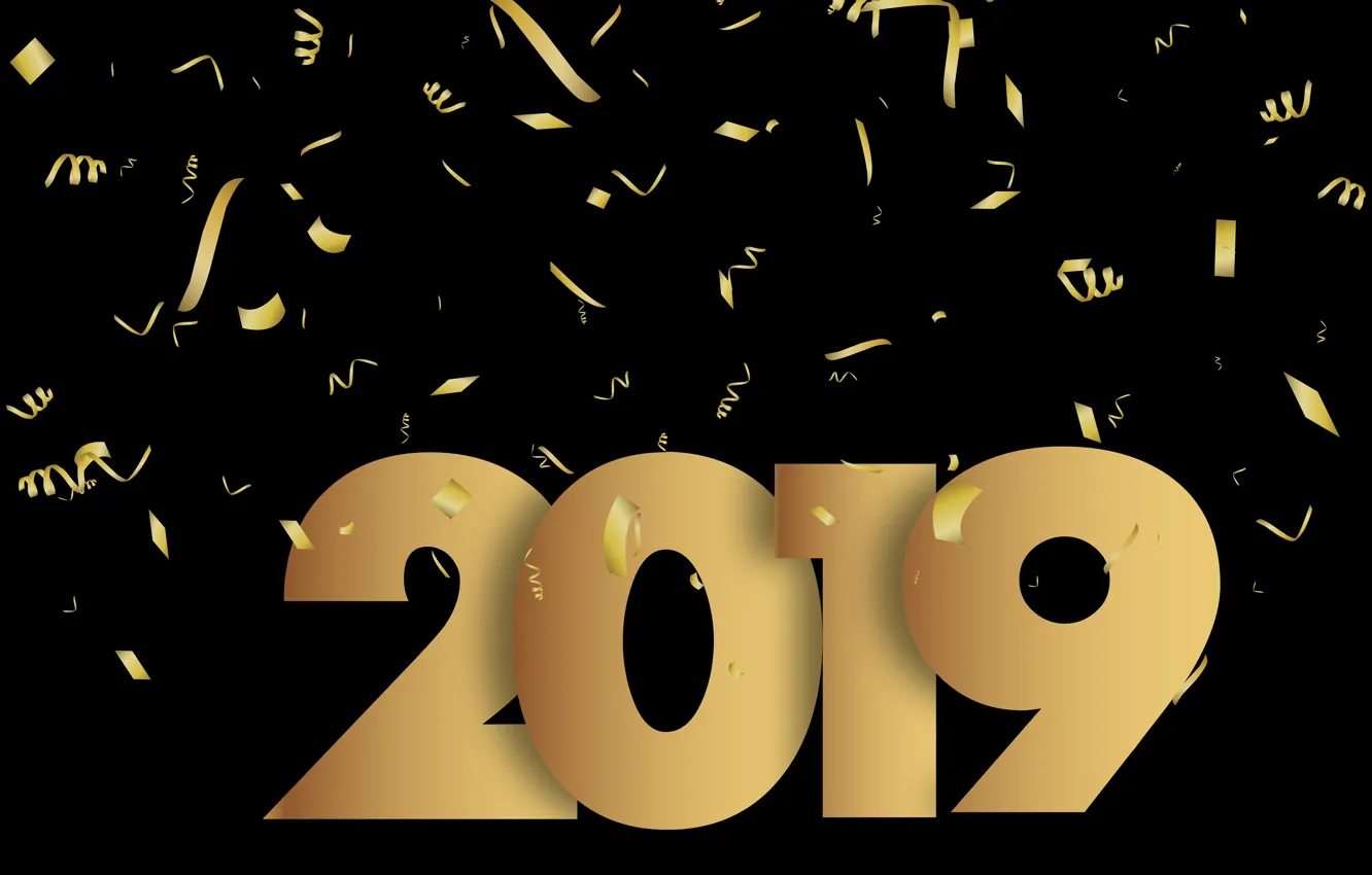 Фото обои золото, Новый Год, цифры, golden, черный фон, black, background, New Year