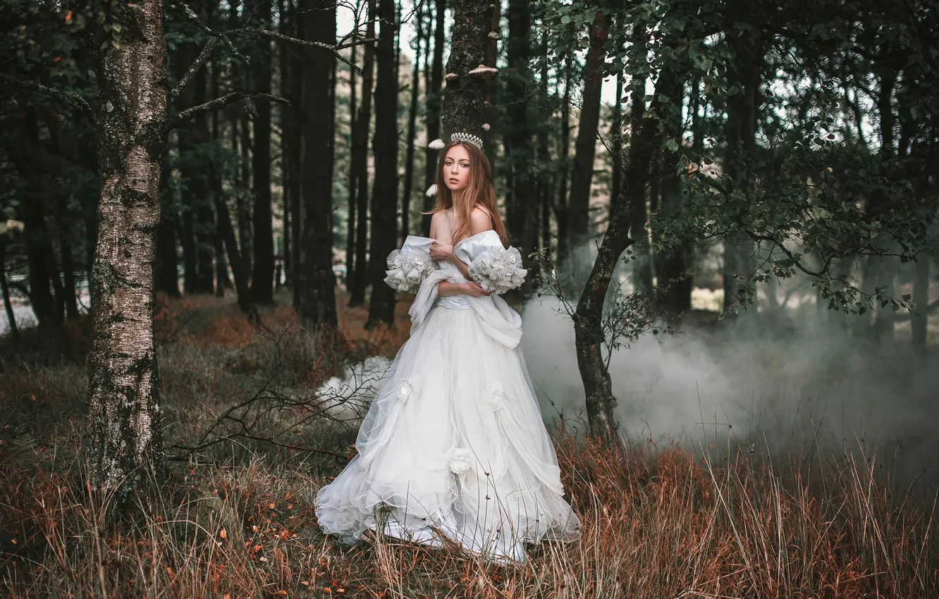 Фото обои лес, девушка, дым, платье, Enchanted, Alexandra Cameron
