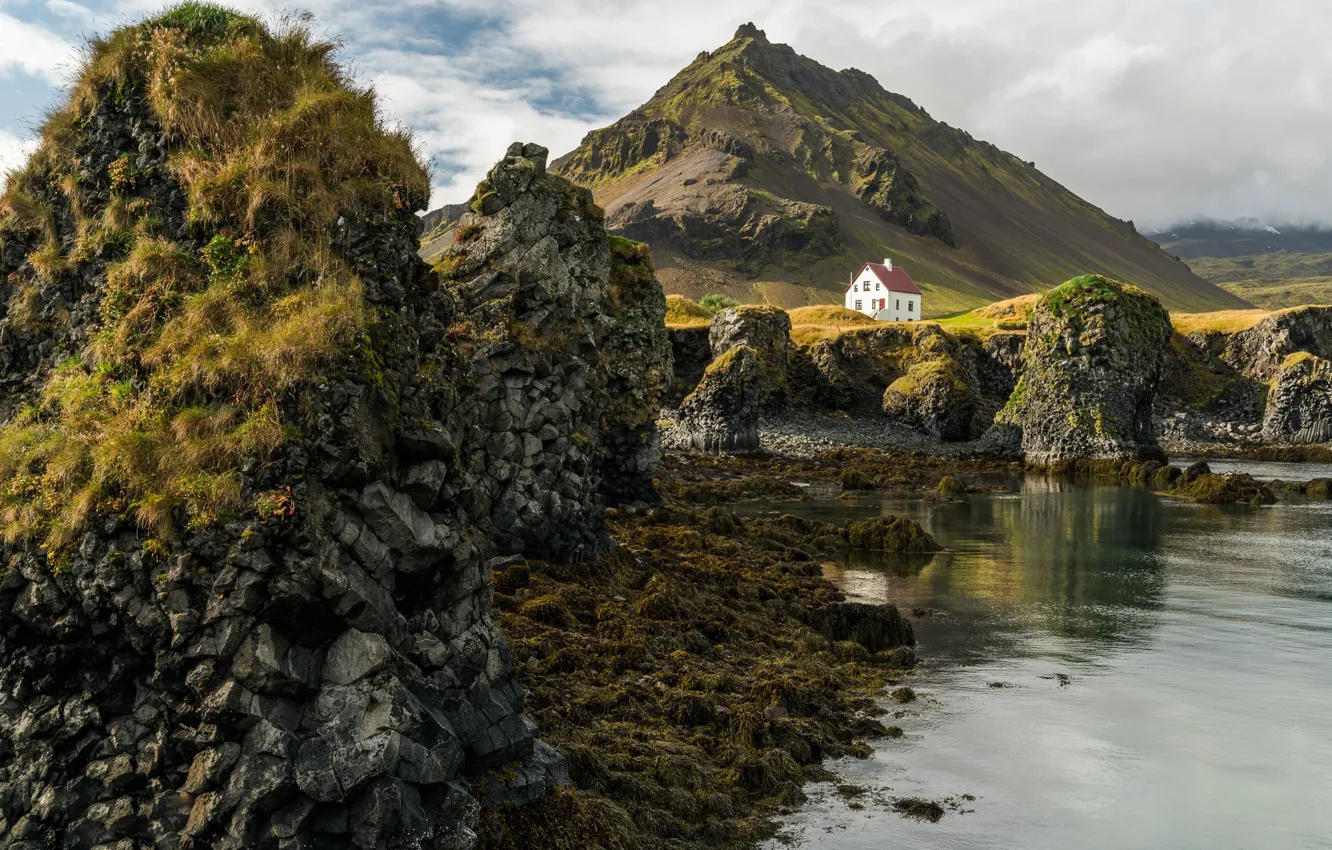 Фото обои гора, домик, Исландия, Iceland, Arnarstapi