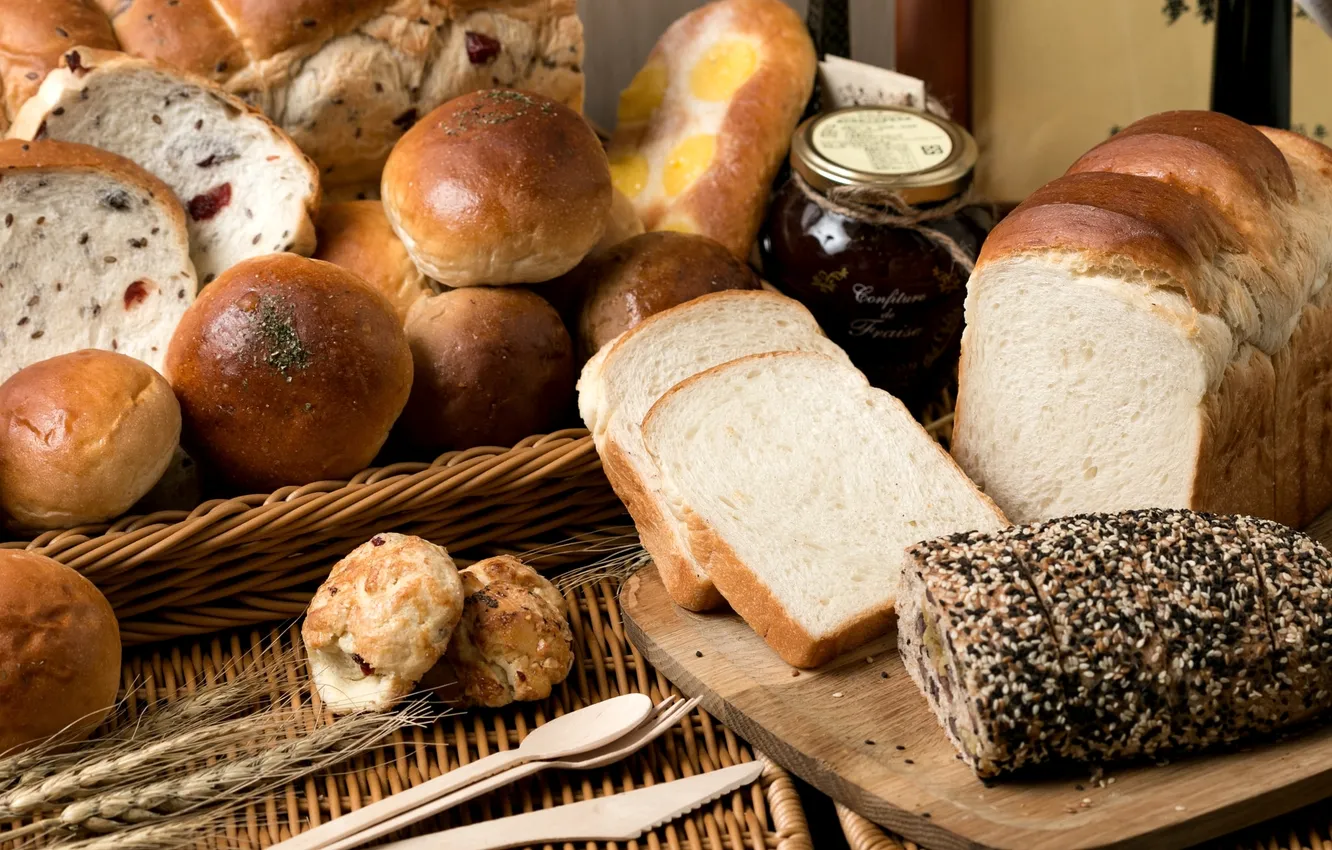 Фото обои хлеб, разный, булочки, ассортимент