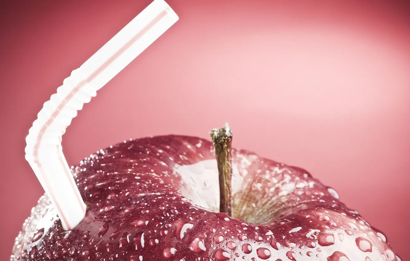 Фото обои капли, яблоко, трубочка, Fruit juice