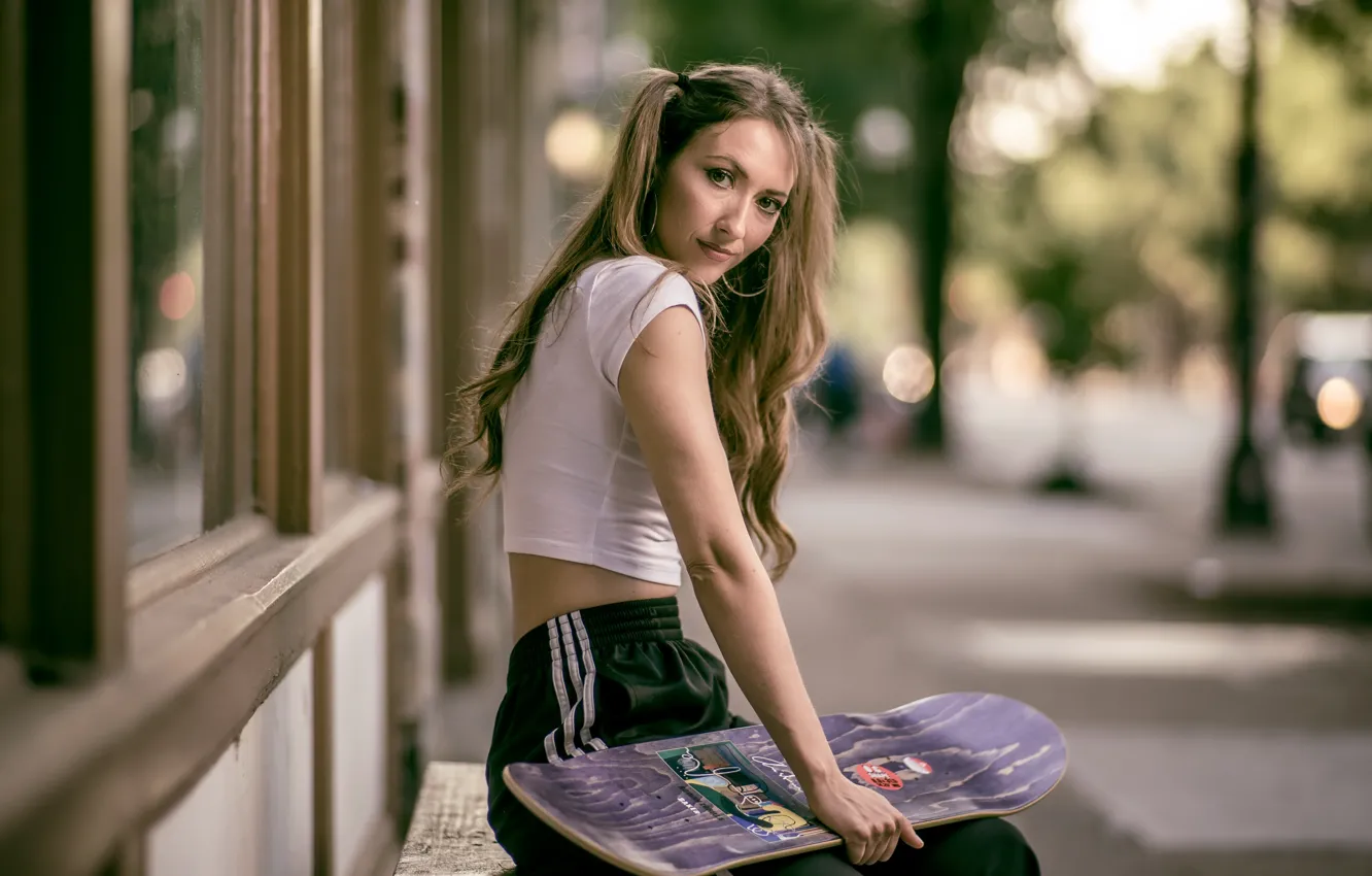 Фото обои девушка, улица, доски