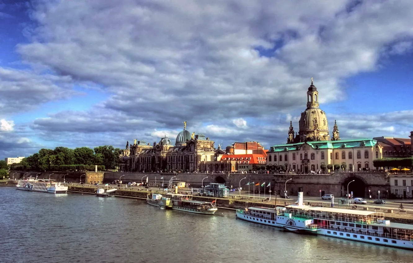 Фото обои город, река, Дрезден
