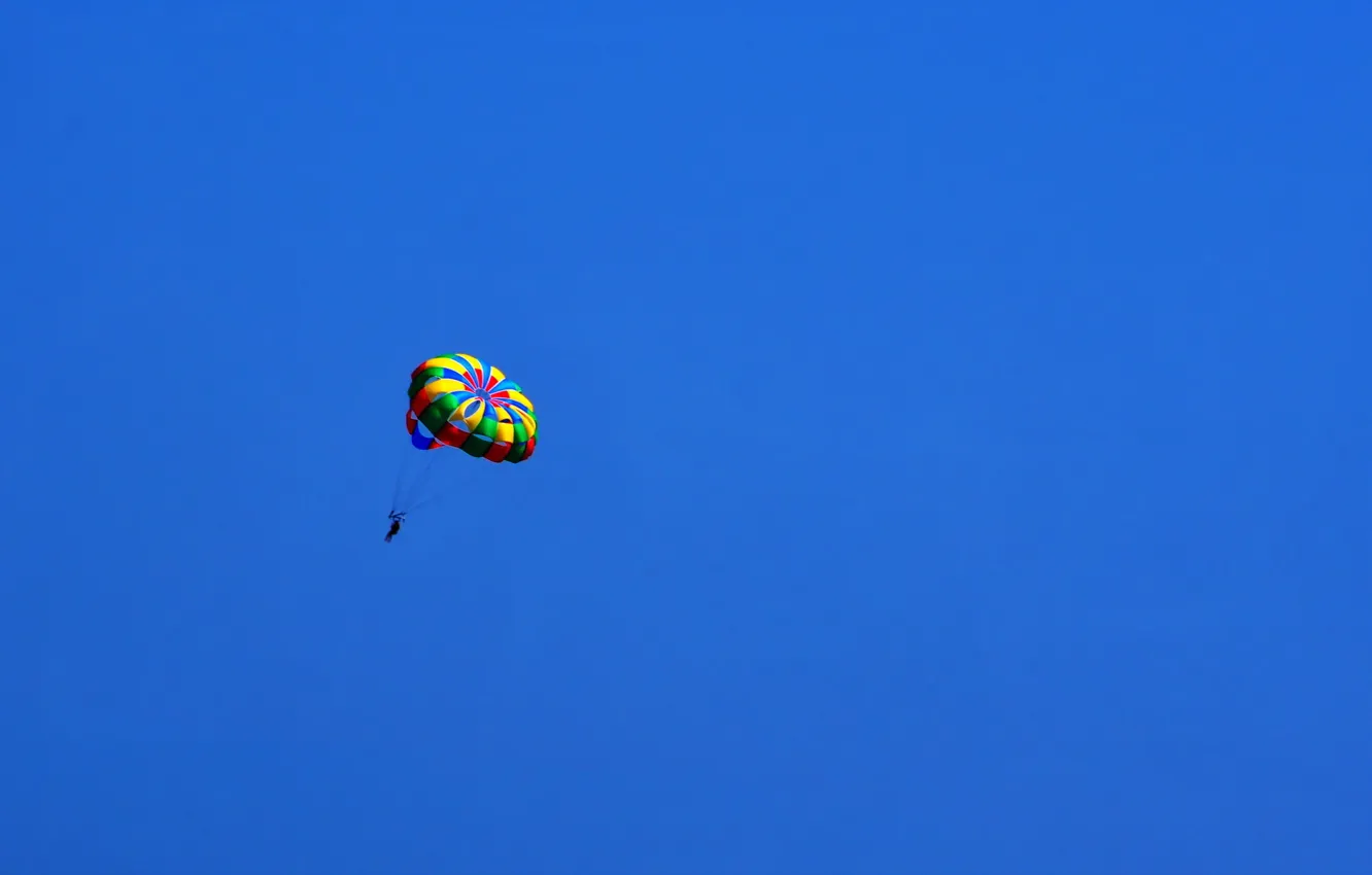 Фото обои небо, спорт, minimalism, парашютист, in blue
