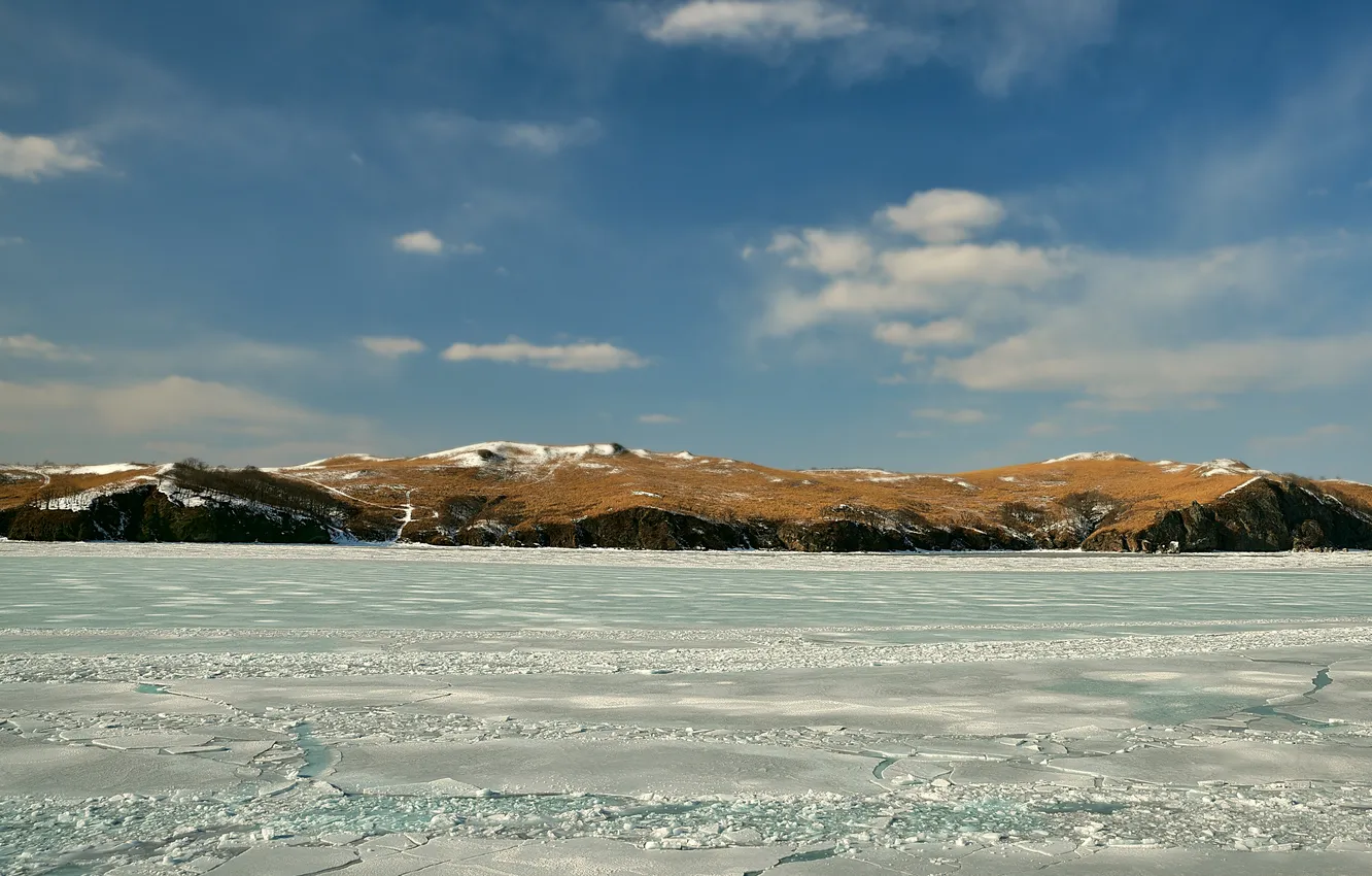 Фото обои лед, зима, небо, берег