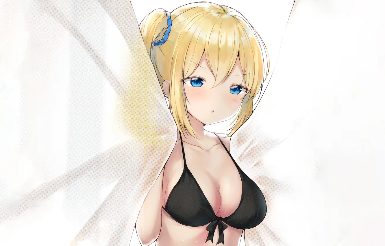 Фото обои girl, sexy, cleavage, long hair, boobs, anime, blue eyes, beautiful