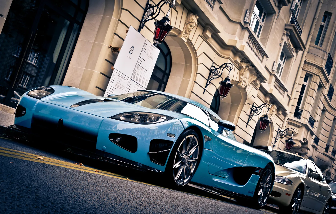 Фото обои Maserati, Quattroporte, Koenigsegg, Blue, Street, CCXR, Special One, Building