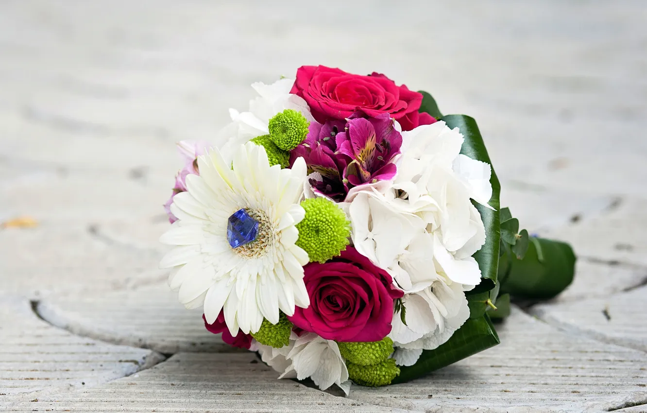 Фото обои цветы, розы, букет, розовые, белые, герберы, лиловые