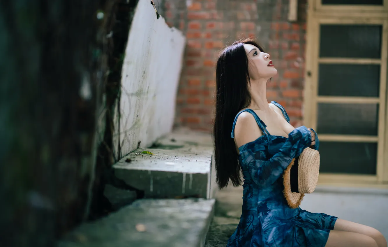 Фото обои девушка, фон, азиатка