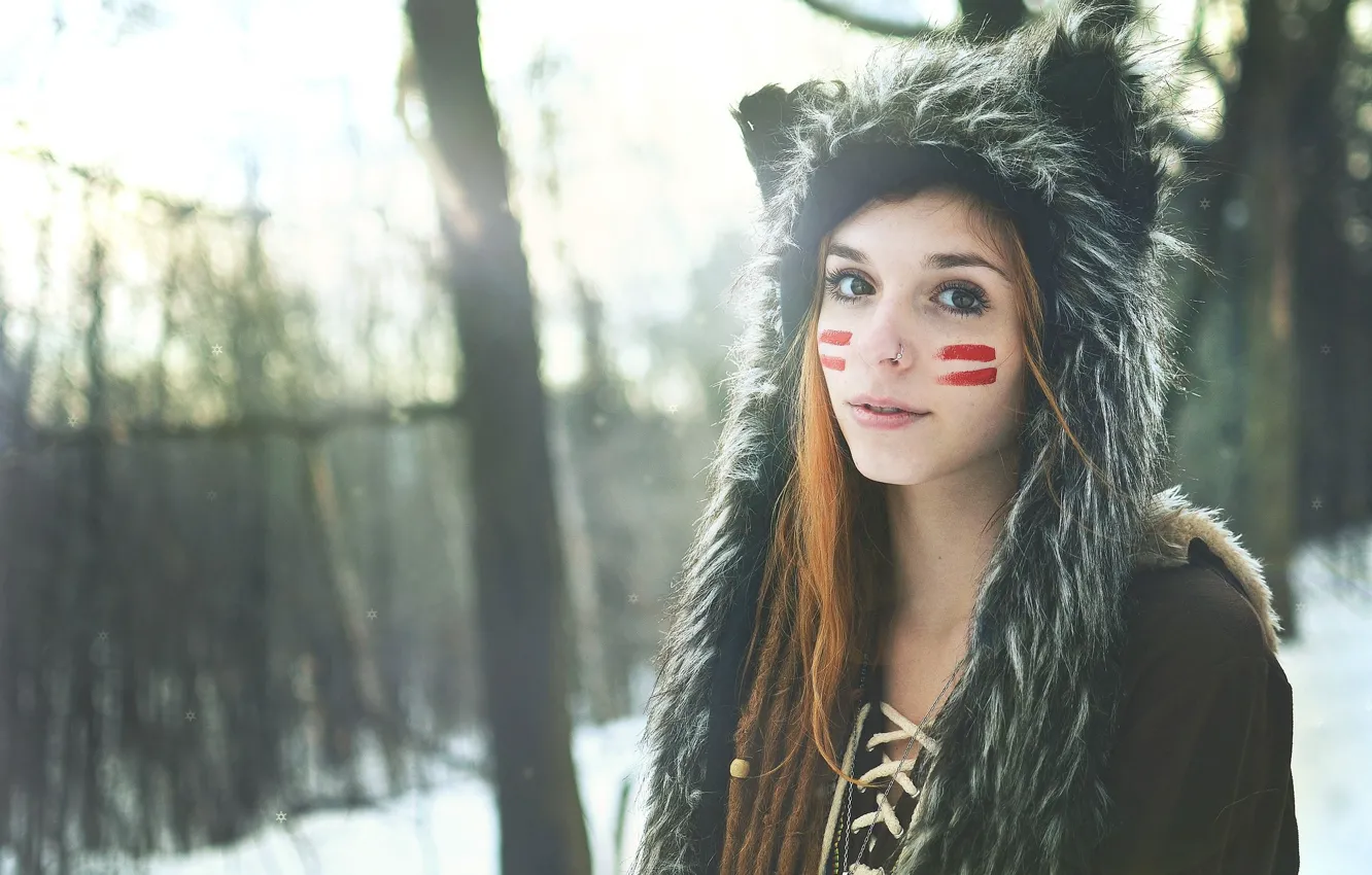 Фото обои зима, лес, шапка, Suicide Girls, Fennek Suicide, Maryann Fox
