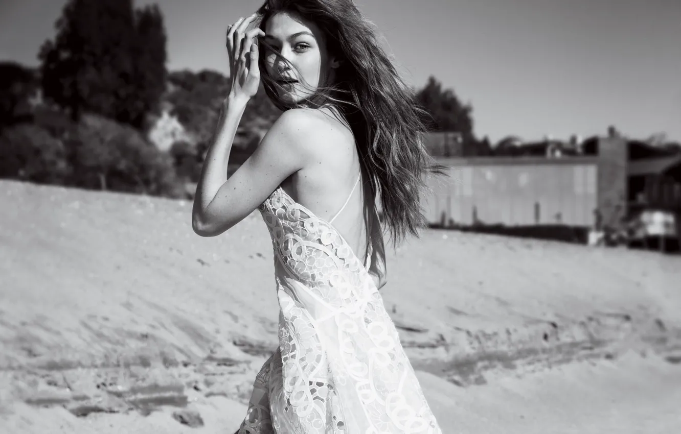 Фото обои модель, платье, черно-белое, Gigi Hadid