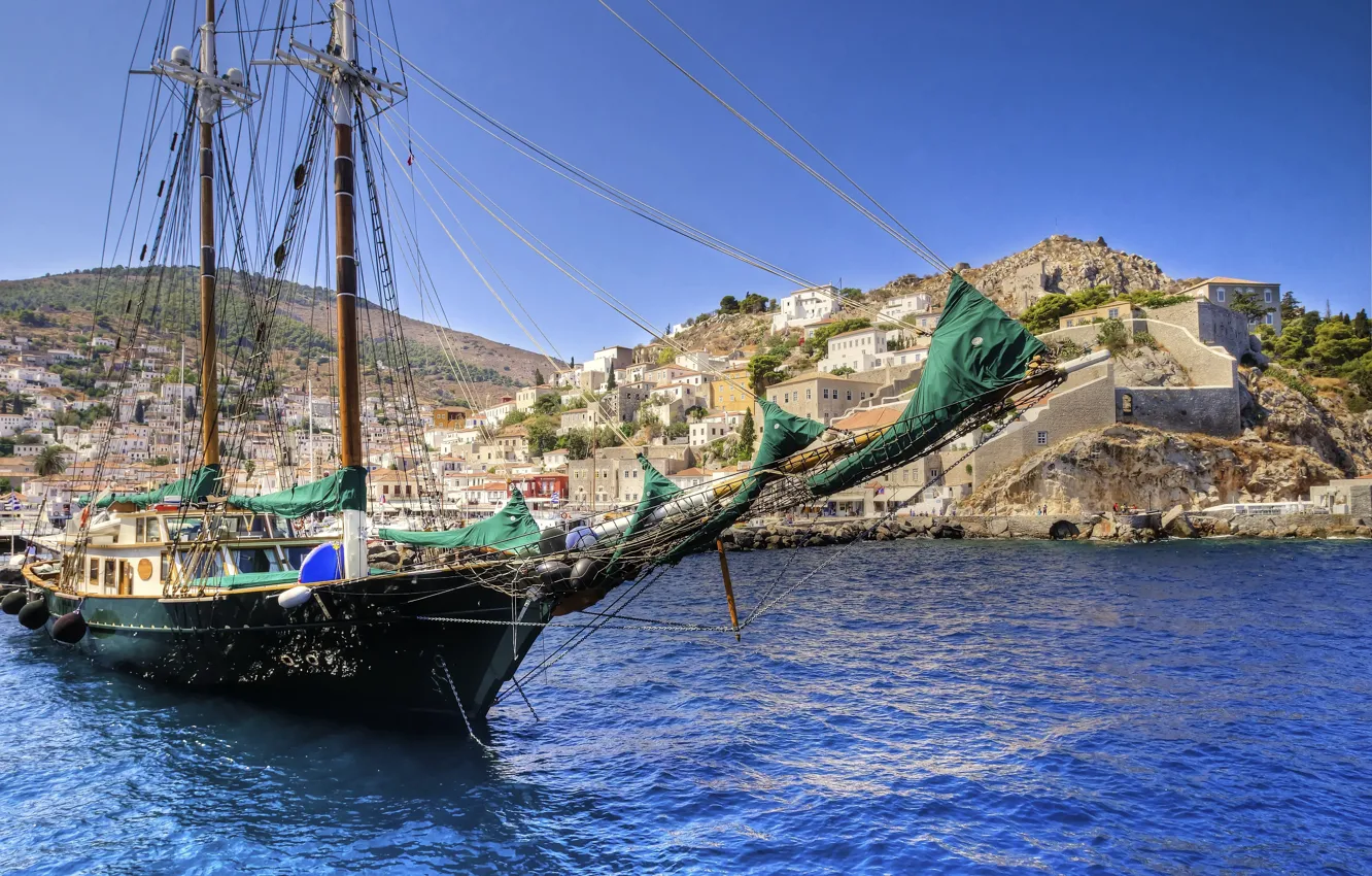Фото обои море, природа, парусник, Греция, судно, Greece